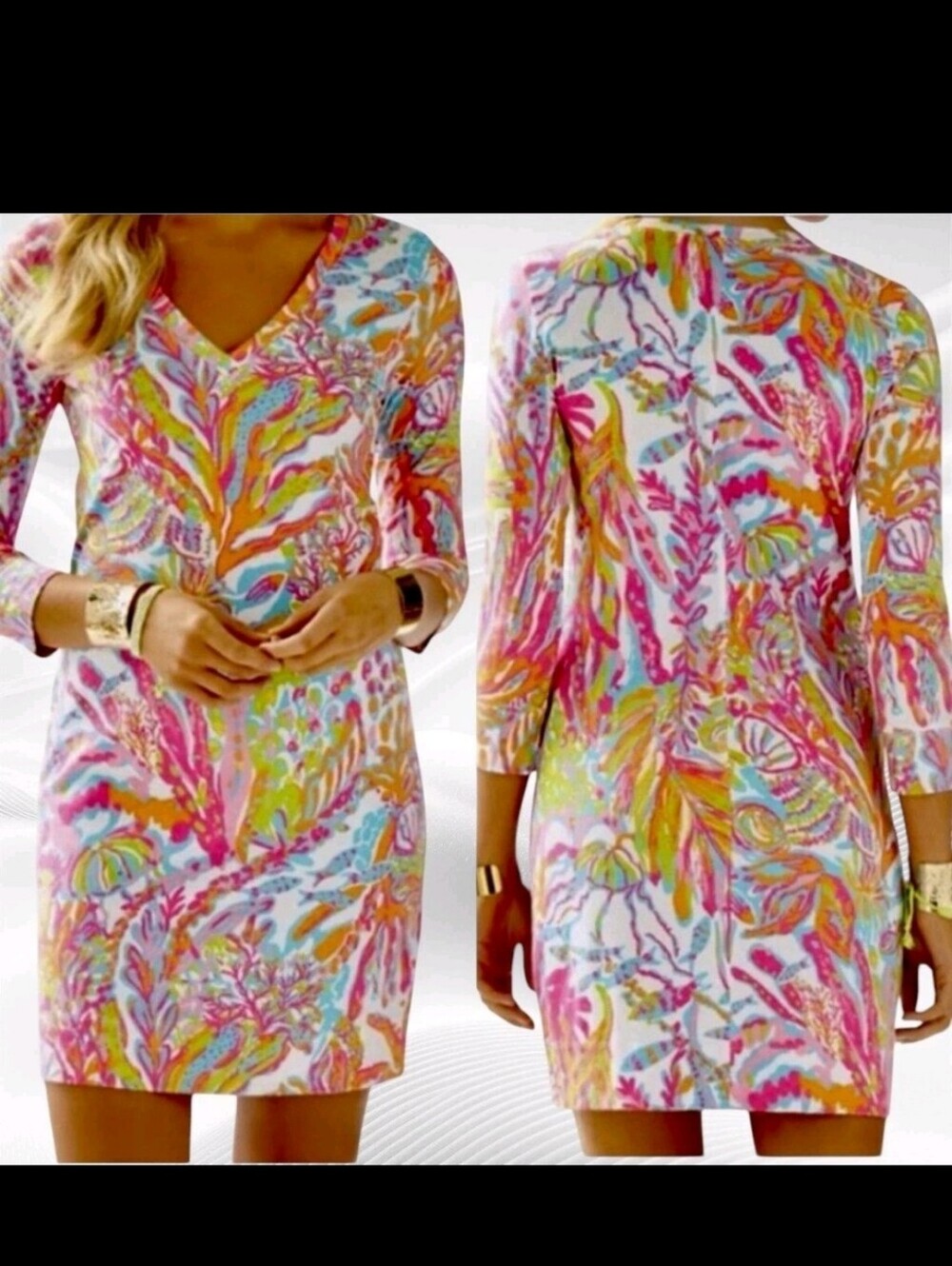 Lilly Pulutzee V-Neck Christie Scuba to Cuba Beach Cover-Up Dress Medium